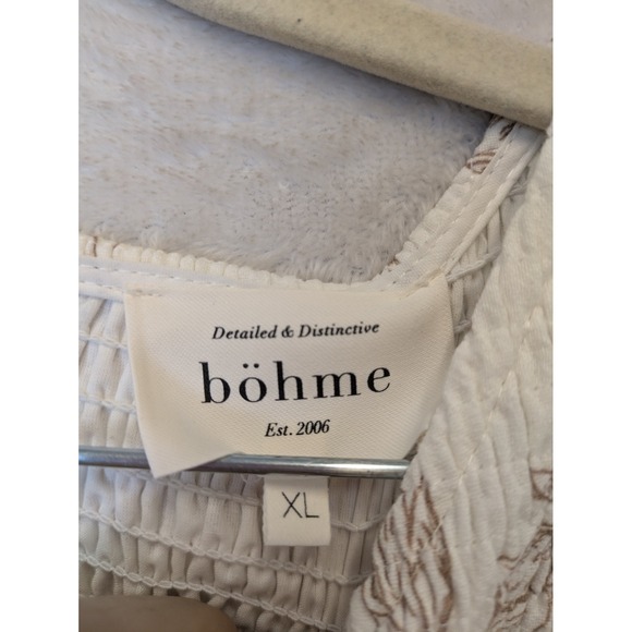 Bohme Women's Size XL White Floral Maxi Dress Smocked Bodice Cap Sleeve - Picture 5 of 9